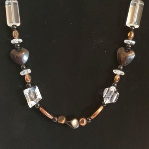 Vintage Black/Brown/Clear Beaded 35"Necklace